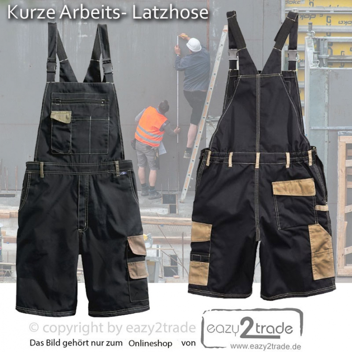 Kurze Herren Arbeitslatzhose schwarz beige Gr. 44 - 64 von Korsar