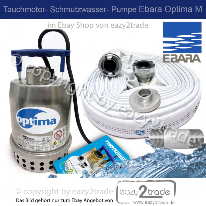 Tauchpumpe mit C-Anschluss inkl. Schlauch, Ebara Optima M, FM 9m³/h, 150 l/min | FH bis 7,5 m