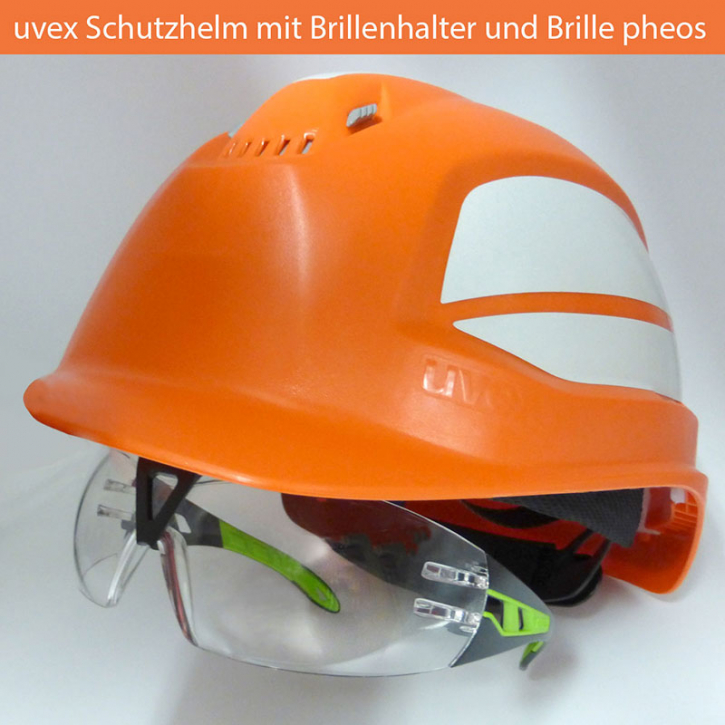 Schutzhelm uvex pheos IES orange + Brille pheos Reflektoren, Belüftung | Gr. 55-61 | Norm EN 397