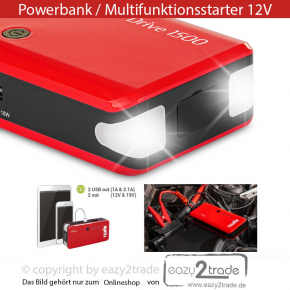 Drive 1500 Starthilfe 12V | 2 USB Ausgänge | inkl. Startkabel | Beleuchtung