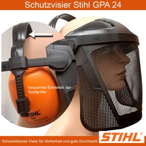 Gesichtsschutz für Freischneider | Schutzvisier Motorsense, Kettensäge etc. | Visier Forsthelm | GPA 24 Stihl inkl. Gehörschutz