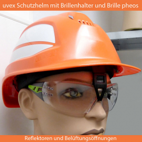 Schutzhelm uvex pheos IES orange + Brille pheos Reflektoren, Belüftung | Gr. 55-61 | Norm EN 397