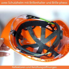 Schutzhelm uvex pheos IES orange + Brille pheos Reflektoren, Belüftung | Gr. 55-61 | Norm EN 397